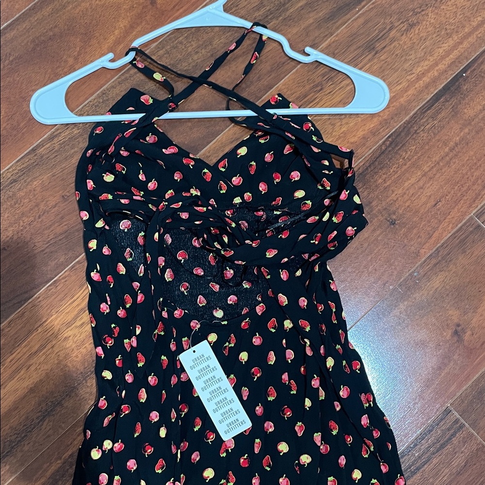 Urban Outfitters Kimchi Blue Black Strawberry Print Slip Dress Size Small NWT! - Picture 3 of 9